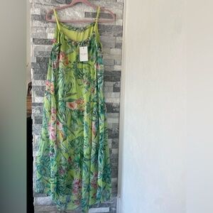 Women’s ELENA BALDI ITALY NWT Silk Blend Floral Midi Dress-Green-Size XL